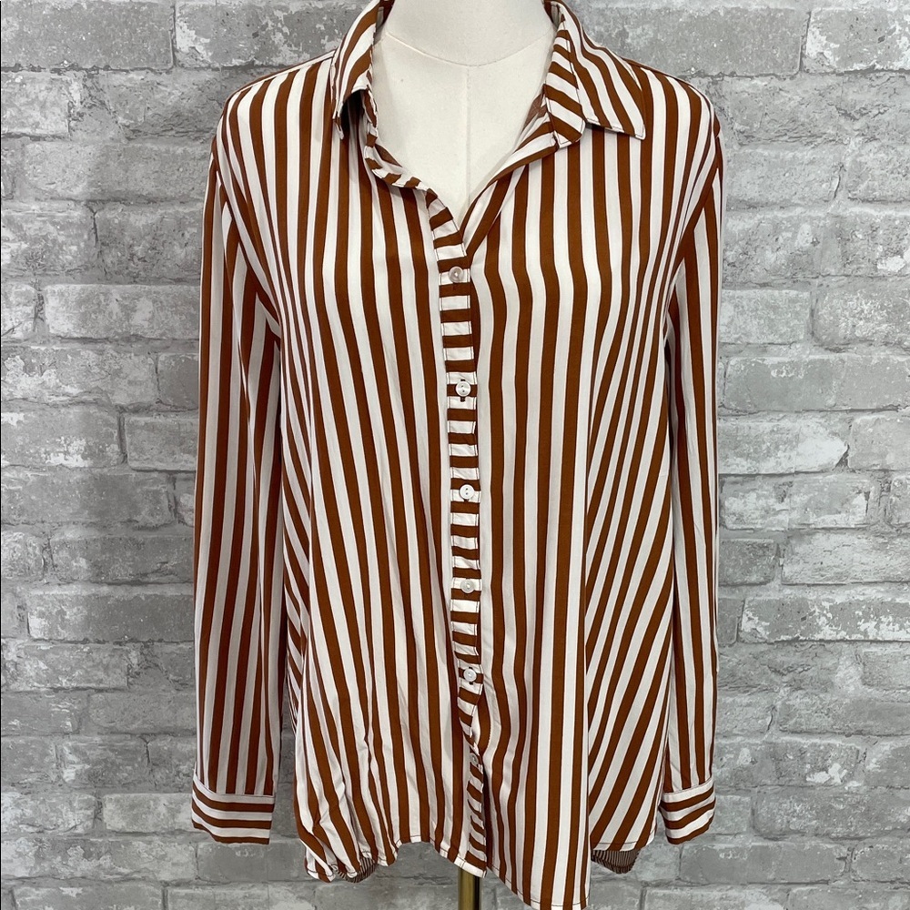 Jane and Delancey Striped Button Down Shirt in Brown and White